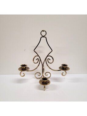 Home Interior Hollywood Regency Gold-Tone Metal Wall Sconce 3 Arm 12" Vintage